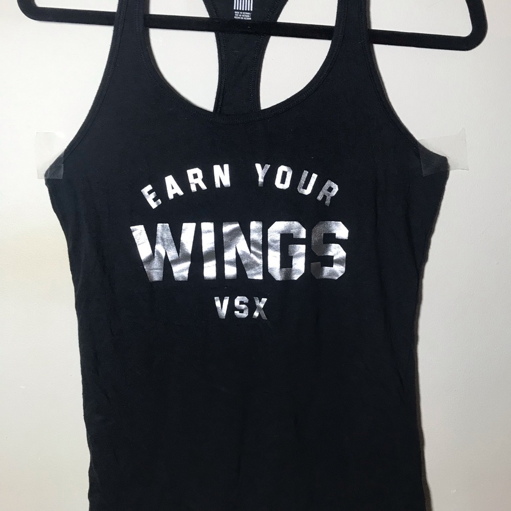 S black Racerback tank top earn your wings silver VSX SPORT Victoria’s Secret